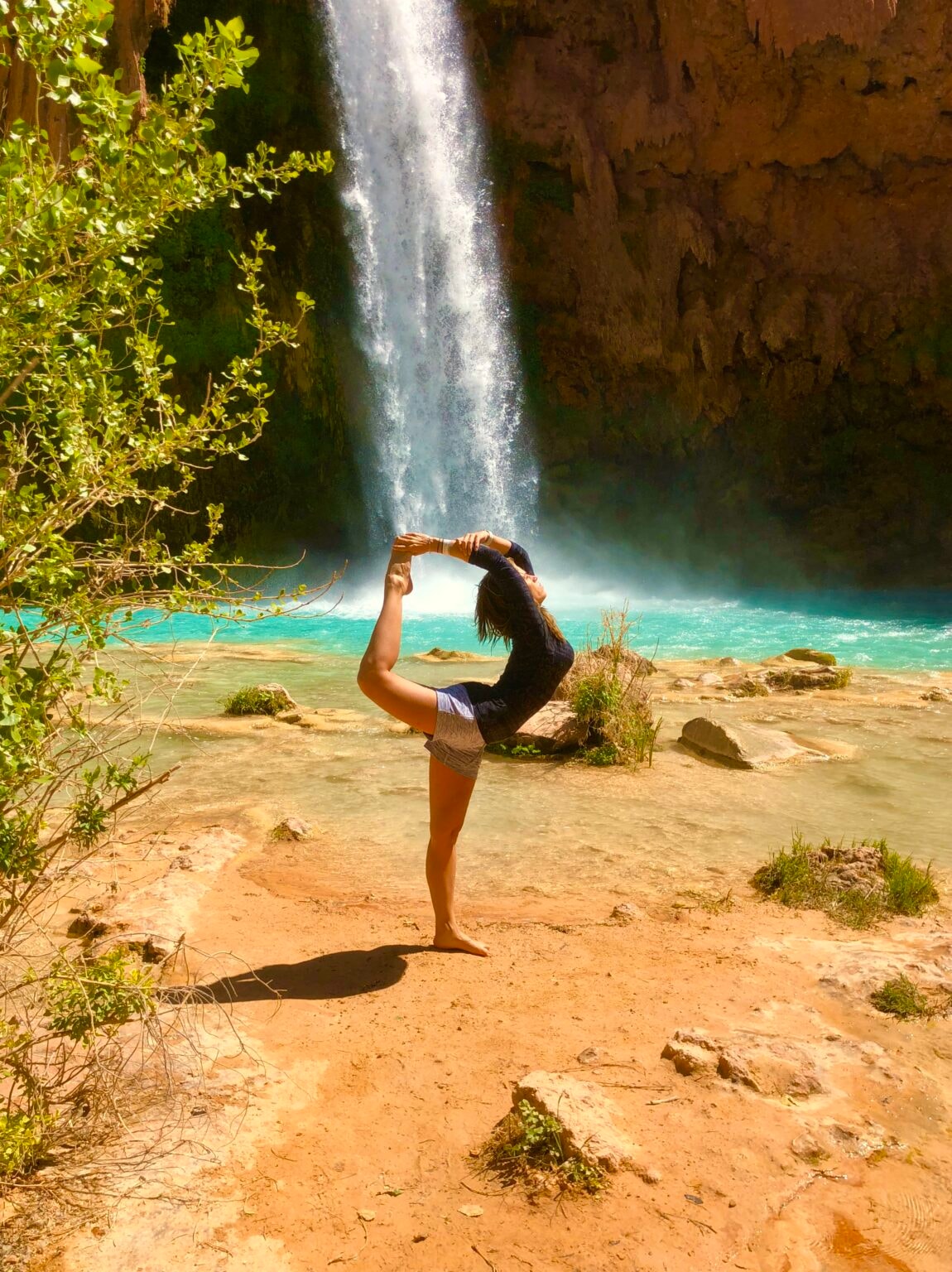 Yoga pose at waterfall