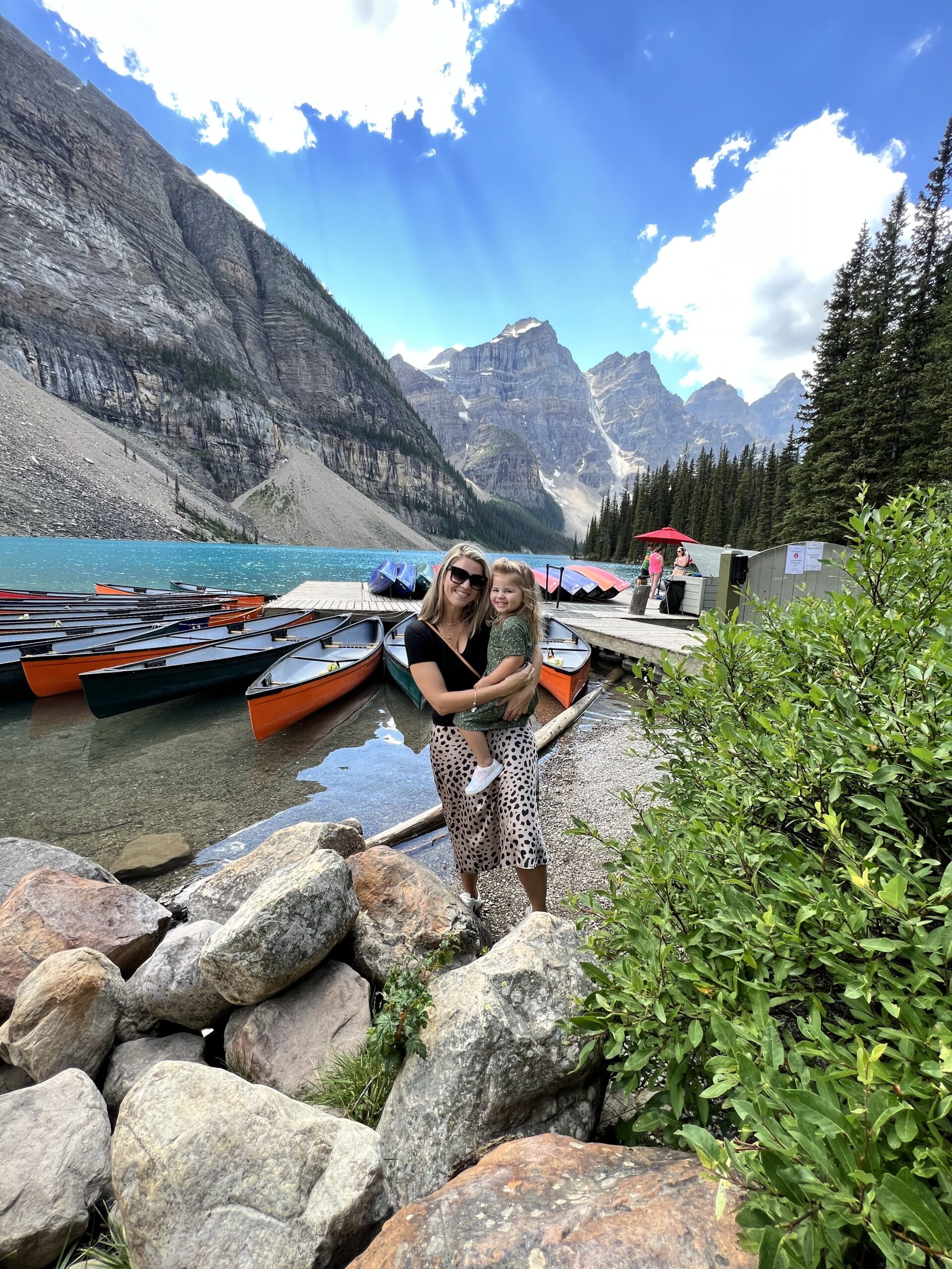 Travel couple scenic lake mountains